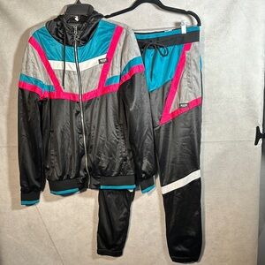 Reason Brand Colorblock Track Suit - Black, Pink, Teal